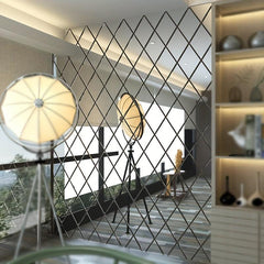 32pcs Rhombus Wall Stickers Removable Mirror Geometric Art Decor DIY Wall Decals