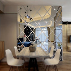 32pcs Rhombus Wall Stickers Removable Mirror Geometric Art Decor DIY Wall Decals