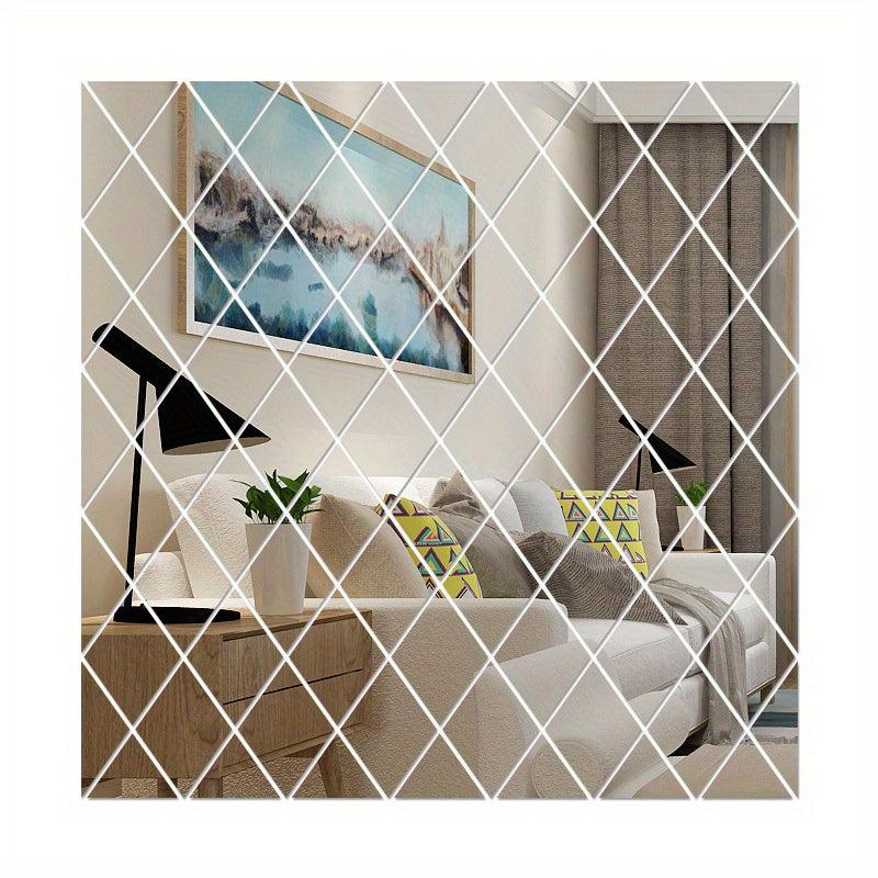 32pcs Rhombus Wall Stickers Removable Mirror Geometric Art Decor DIY Wall Decals