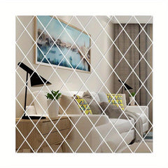 32pcs Rhombus Wall Stickers Removable Mirror Geometric Art Decor DIY Wall Decals