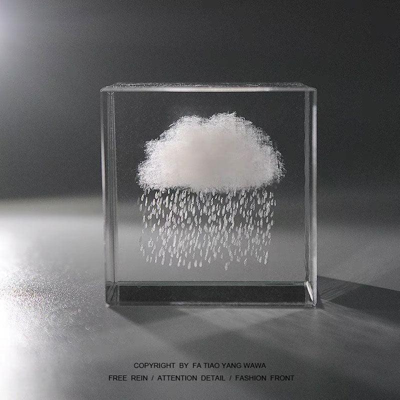 Moon Cloud 3D Cube Engraved Crystal Craft Ornaments Desktop Bedroom Decor