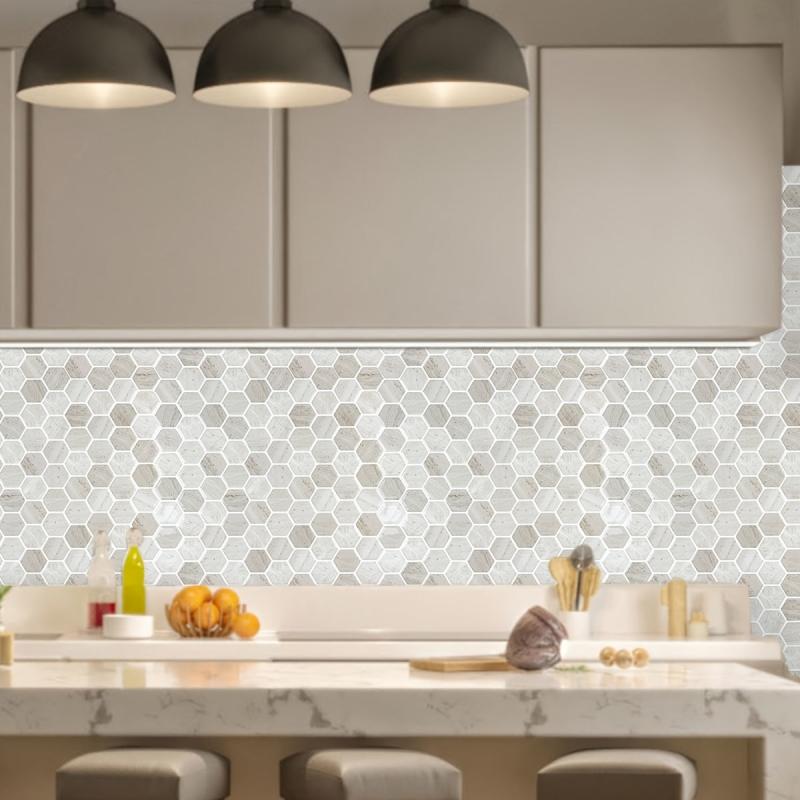 10 Sheets 12x12 Peel and Stick Backsplash Tiles Self Adhesive 3D Hexagon Marble
