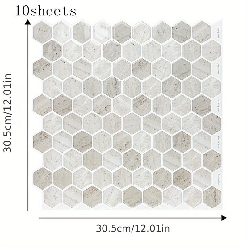 10 Sheets 12x12 Peel and Stick Backsplash Tiles Self Adhesive 3D Hexagon Marble