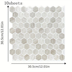 10 Sheets 12x12 Peel and Stick Backsplash Tiles Self Adhesive 3D Hexagon Marble