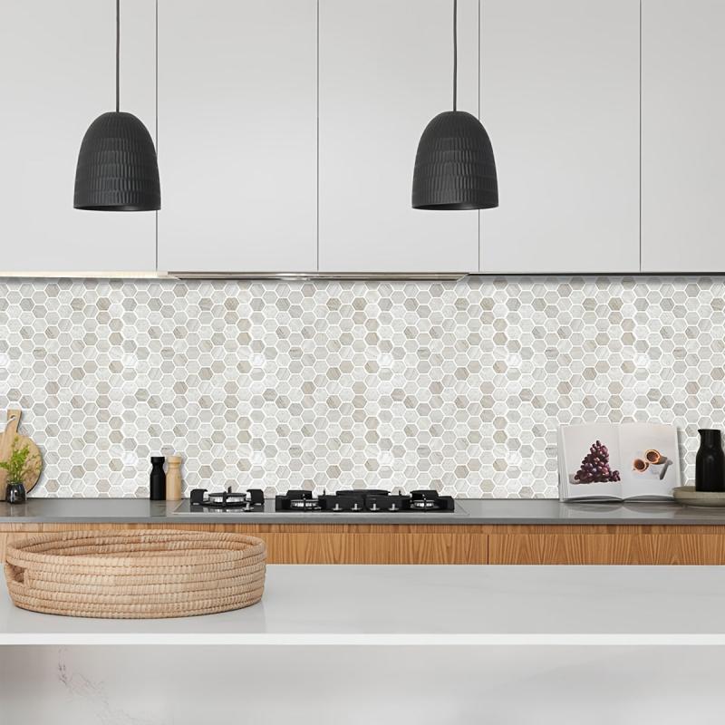 10 Sheets 12x12 Peel and Stick Backsplash Tiles Self Adhesive 3D Hexagon Marble