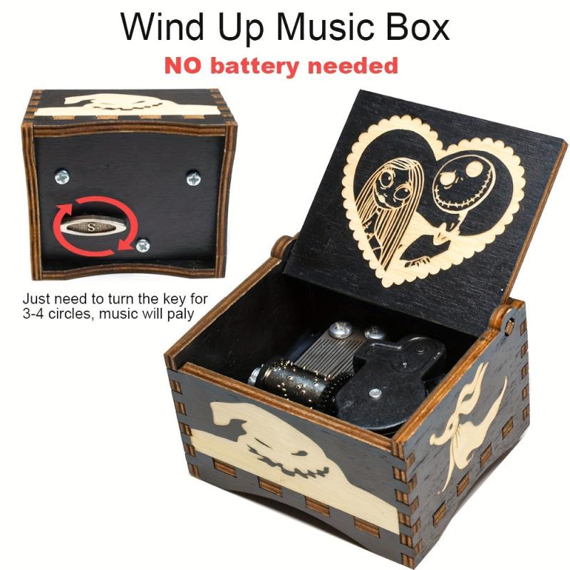 Wood Music Box Engraved Hand Crafted Birthday Room Decoration