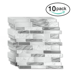 Peel & Stick Backsplash Tile Wall Stickers 12x12 Gray Bathroom Marble