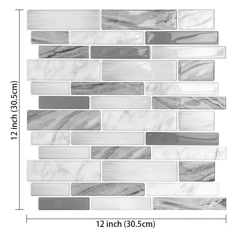 Peel & Stick Backsplash Tile Wall Stickers 12x12 Gray Bathroom Marble