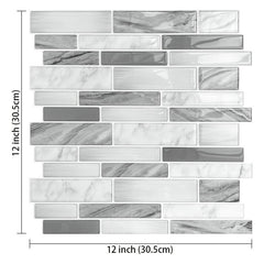 Peel & Stick Backsplash Tile Wall Stickers 12x12 Gray Bathroom Marble