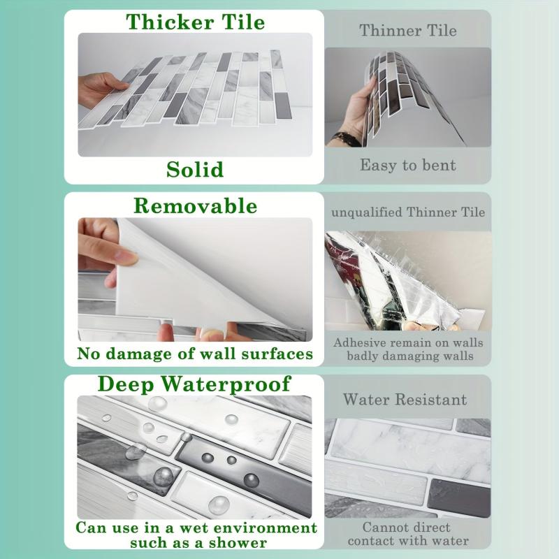 Peel & Stick Backsplash Tile Wall Stickers 12x12 Gray Bathroom Marble