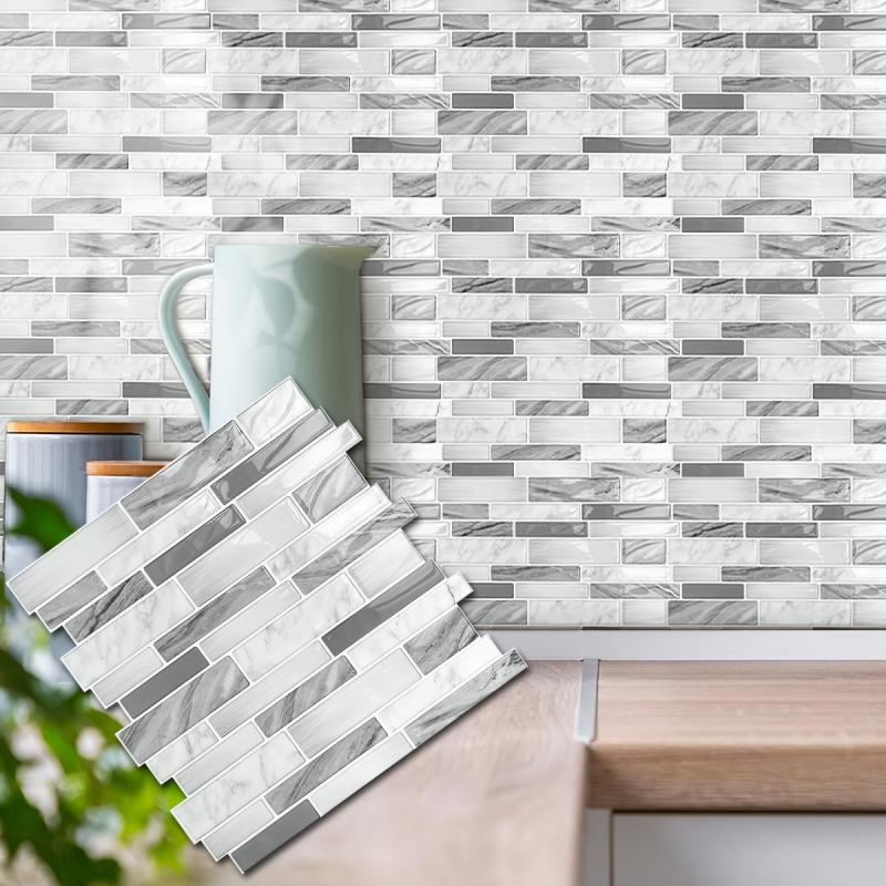 Peel & Stick Backsplash Tile Wall Stickers 12x12 Gray Bathroom Marble