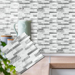 Peel & Stick Backsplash Tile Wall Stickers 12x12 Gray Bathroom Marble