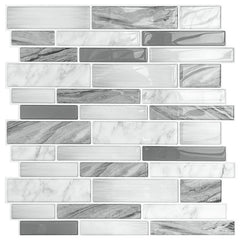 Peel & Stick Backsplash Tile Wall Stickers 12x12 Gray Bathroom Marble