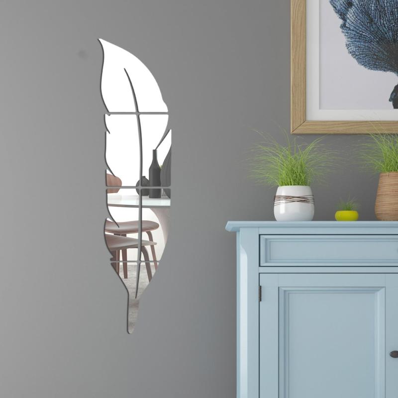 6pcs Feather Mirror Stickers for Living Room Decor