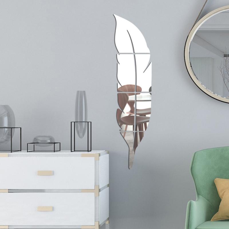 6pcs Feather Mirror Stickers for Living Room Decor
