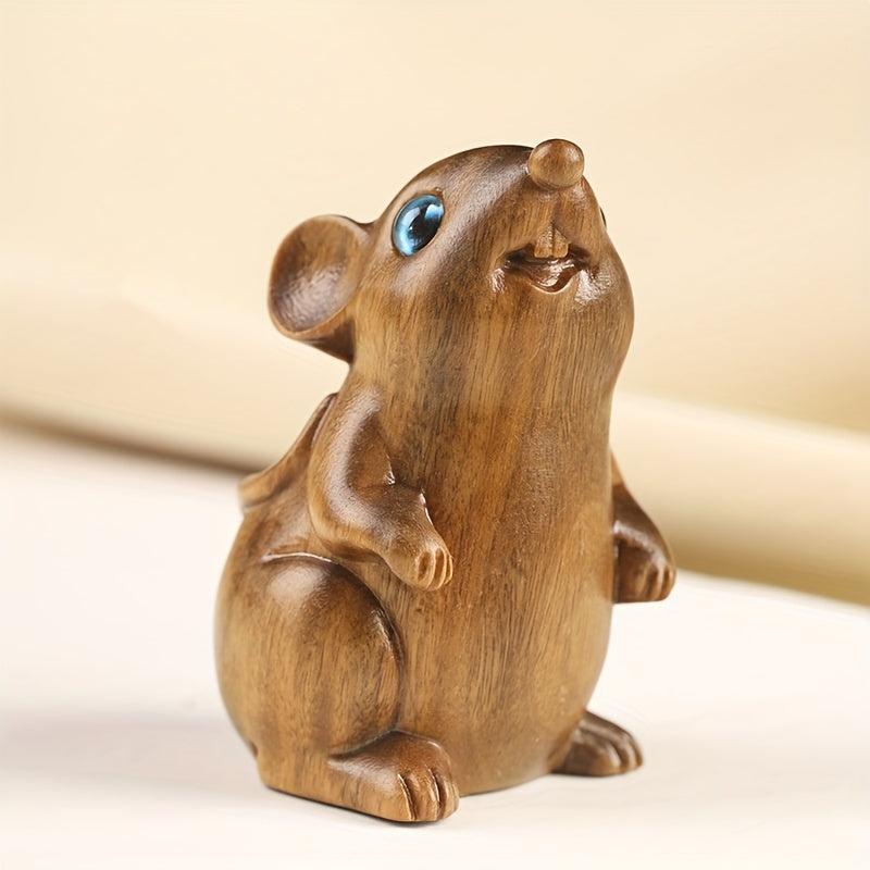 Wooden Mouse Statue Natural Sandalwood Ornament Animal Decoration