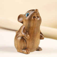 Wooden Mouse Statue Natural Sandalwood Ornament Animal Decoration