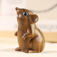 Wooden Mouse Statue Natural Sandalwood Ornament Animal Decoration
