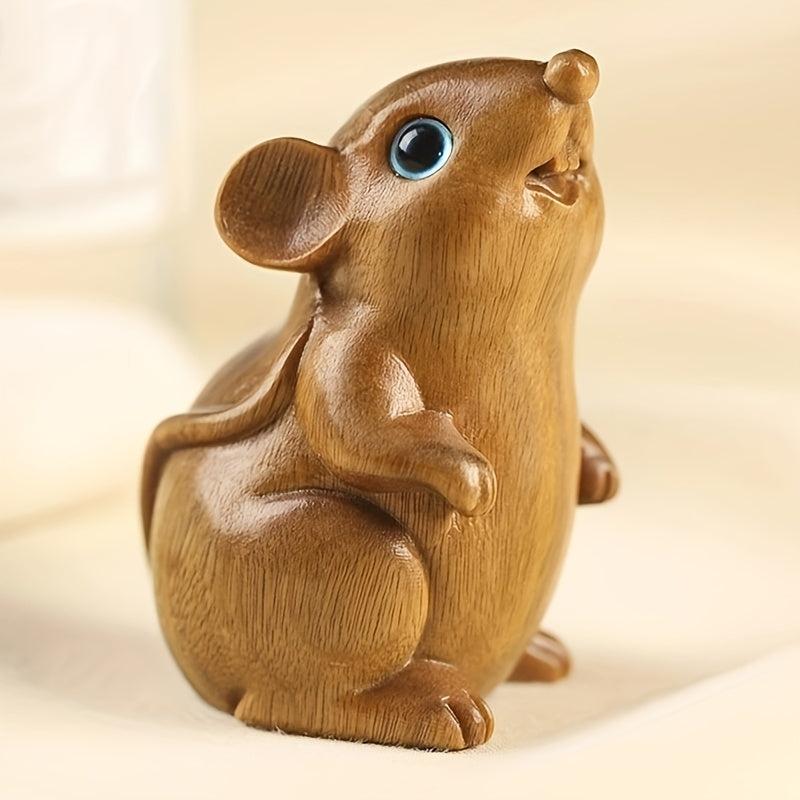 Wooden Mouse Statue Natural Sandalwood Ornament Animal Decoration