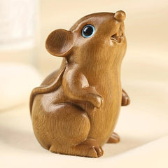 Wooden Mouse Statue Natural Sandalwood Ornament Animal Decoration