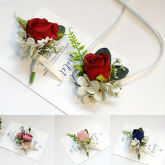 Bridesmaid & Groom Corsage Rose Wrist Flower Set