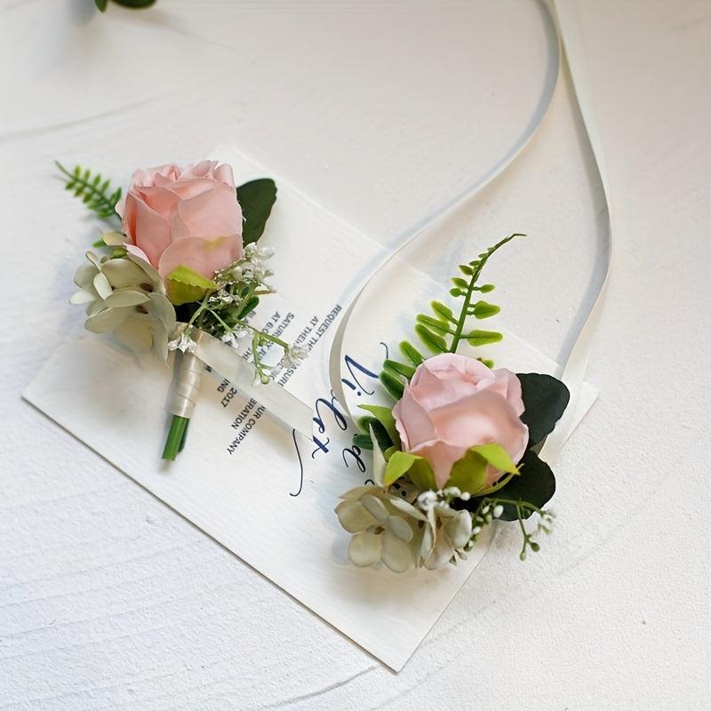 Bridesmaid & Groom Corsage Rose Wrist Flower Set