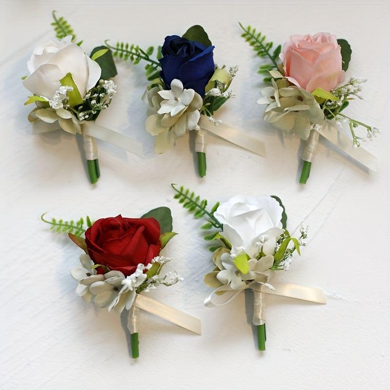 Bridesmaid & Groom Corsage Rose Wrist Flower Set