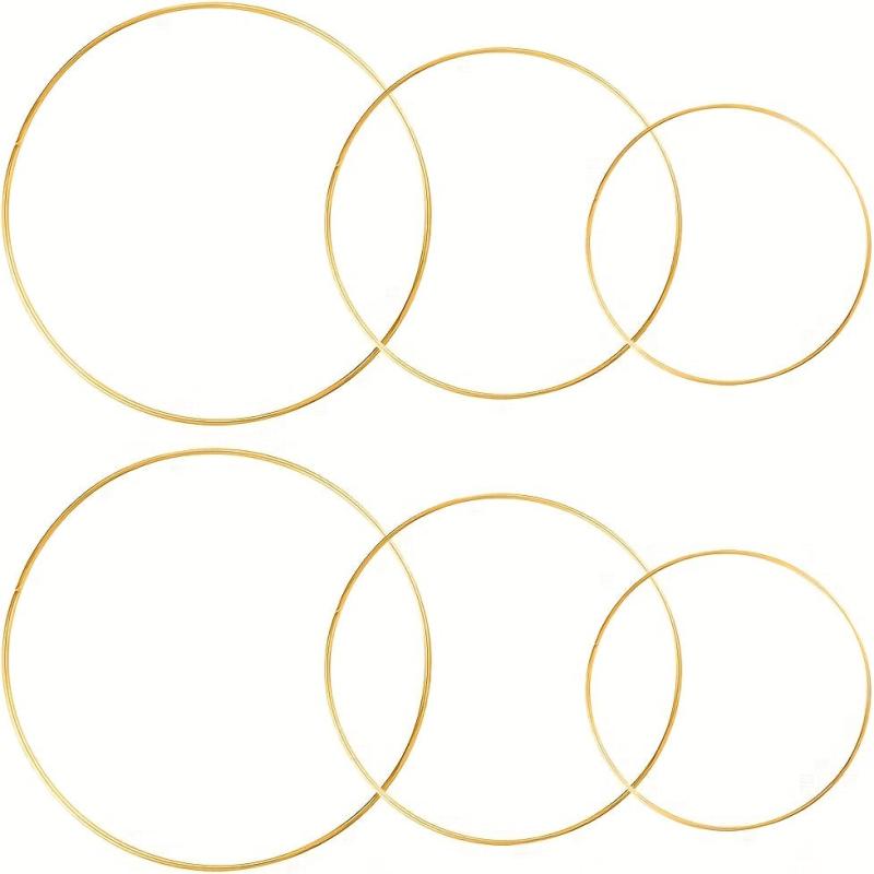 6pcs Metal Floral Hoop Wreath Macrame Golden Hoop Rings - 8, 10 & 30 48 Cm