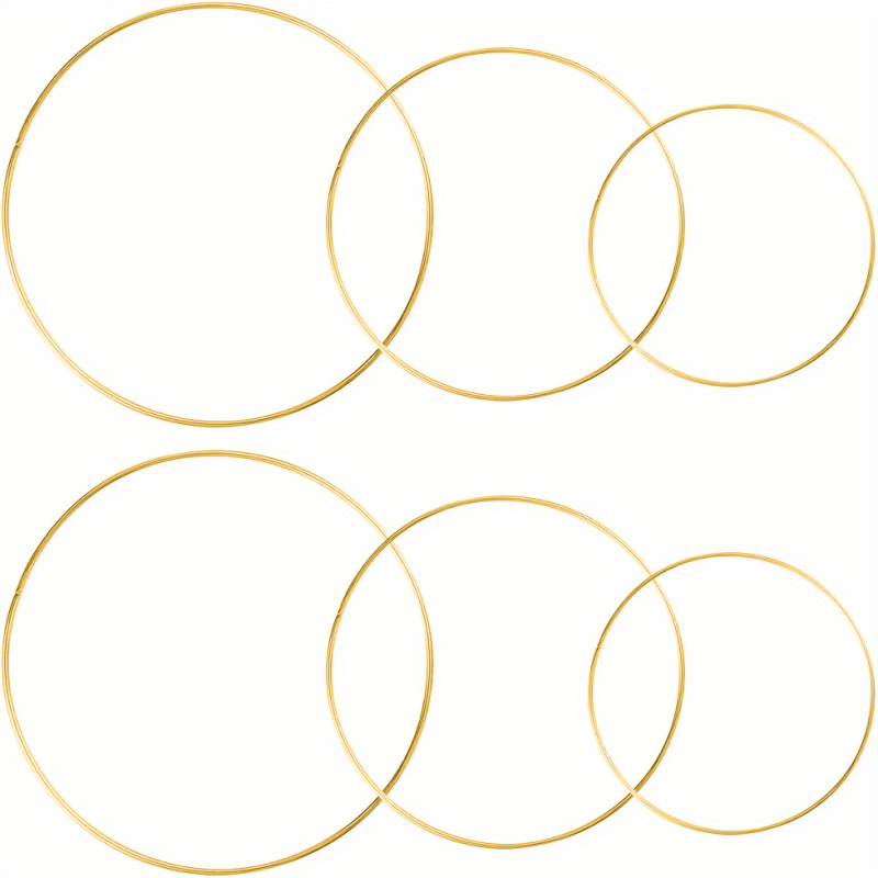 6pcs Metal Floral Hoop Wreath Macrame Golden Hoop Rings - 8, 10 & 30 48 Cm