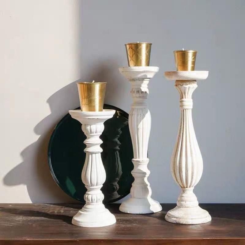 Antique Wooden Candlesticks Decorative Ornaments Photography Props