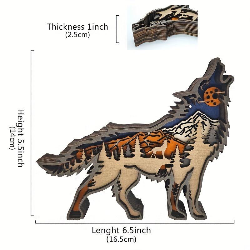 3D Wolf Wood Carving Gift with Lights Retro Handcraft for Bedroom