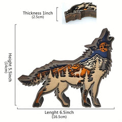 3D Wolf Wood Carving Gift with Lights Retro Handcraft for Bedroom