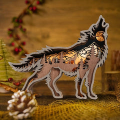 3D Wolf Wood Carving Gift with Lights Retro Handcraft for Bedroom