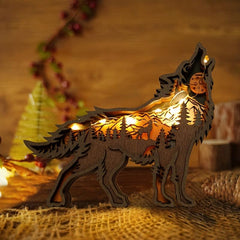 3D Wolf Wood Carving Gift with Lights Retro Handcraft for Bedroom
