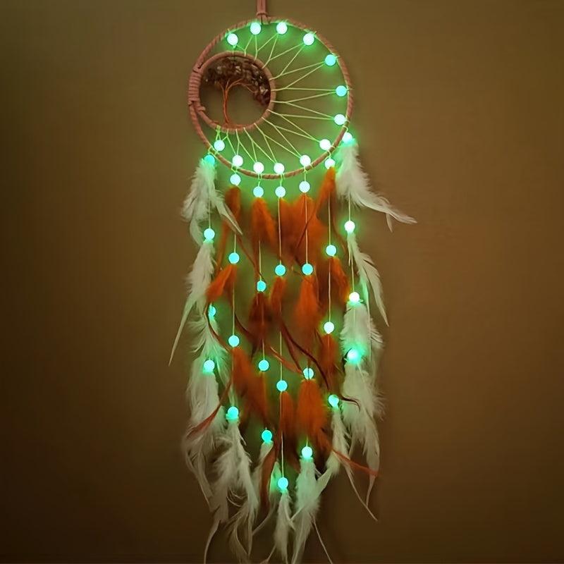 Night Luminous Dream Catcher Wind Chime Pendant Indian Style Bedroom Study Decor