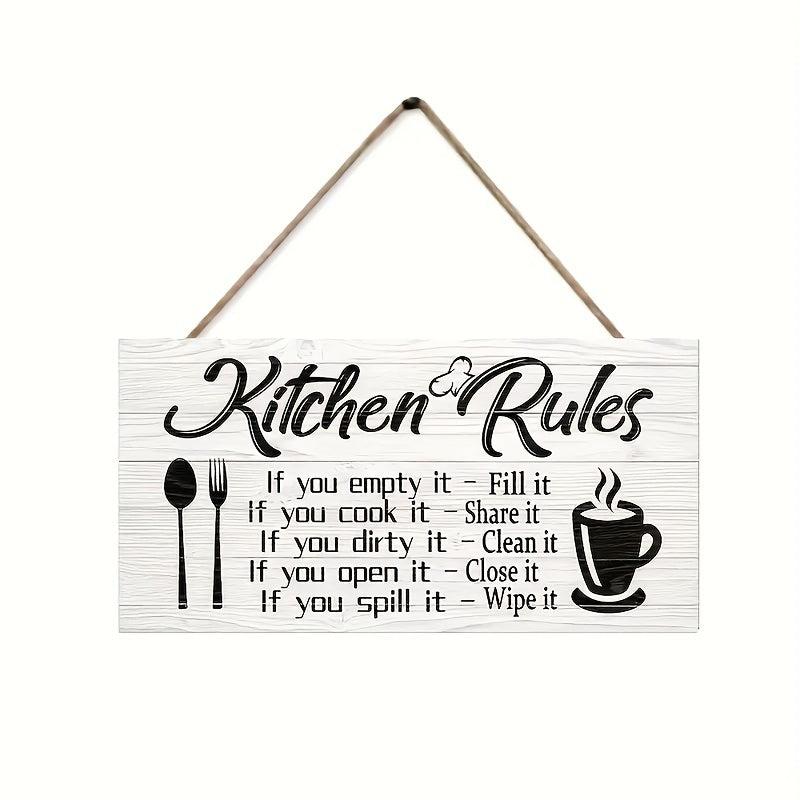 Kitchen Rules Wooden Sign Funny Canvas Print Wall Decor
