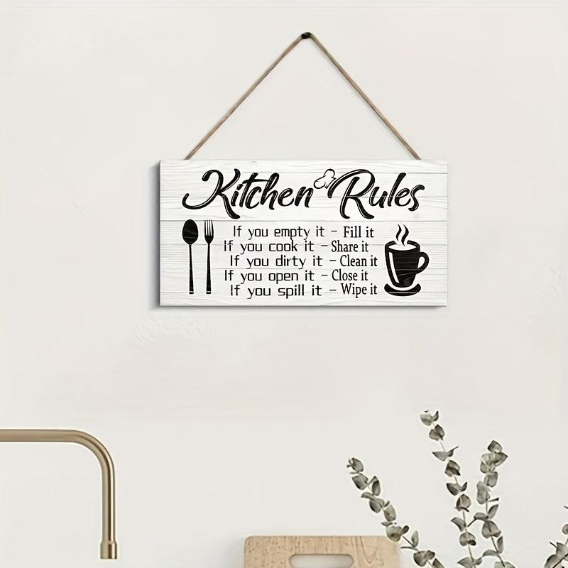 Kitchen Rules Wooden Sign Funny Canvas Print Wall Decor