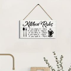 Kitchen Rules Wooden Sign Funny Canvas Print Wall Decor