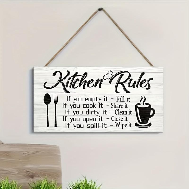 Kitchen Rules Wooden Sign Funny Canvas Print Wall Decor