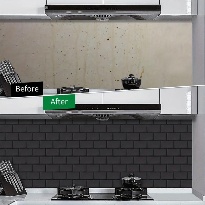 10pcs Tile Stickers Non-slip Kitchen Wall Sticker Self-adhesive Waterproof