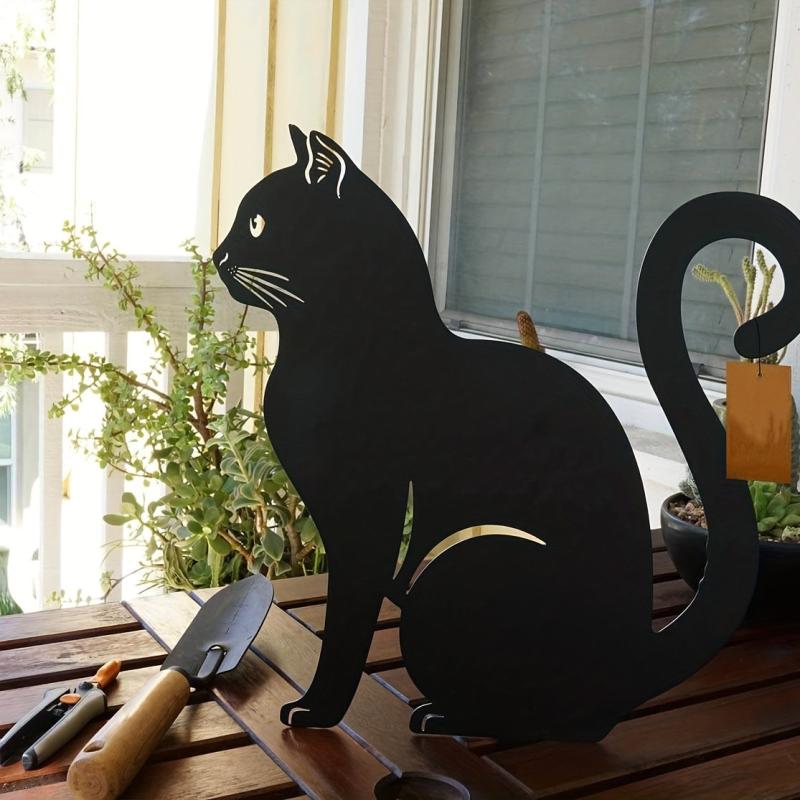 3-Piece Metal Wrought Iron Cat Set Animal Silhouette Garden Decoration