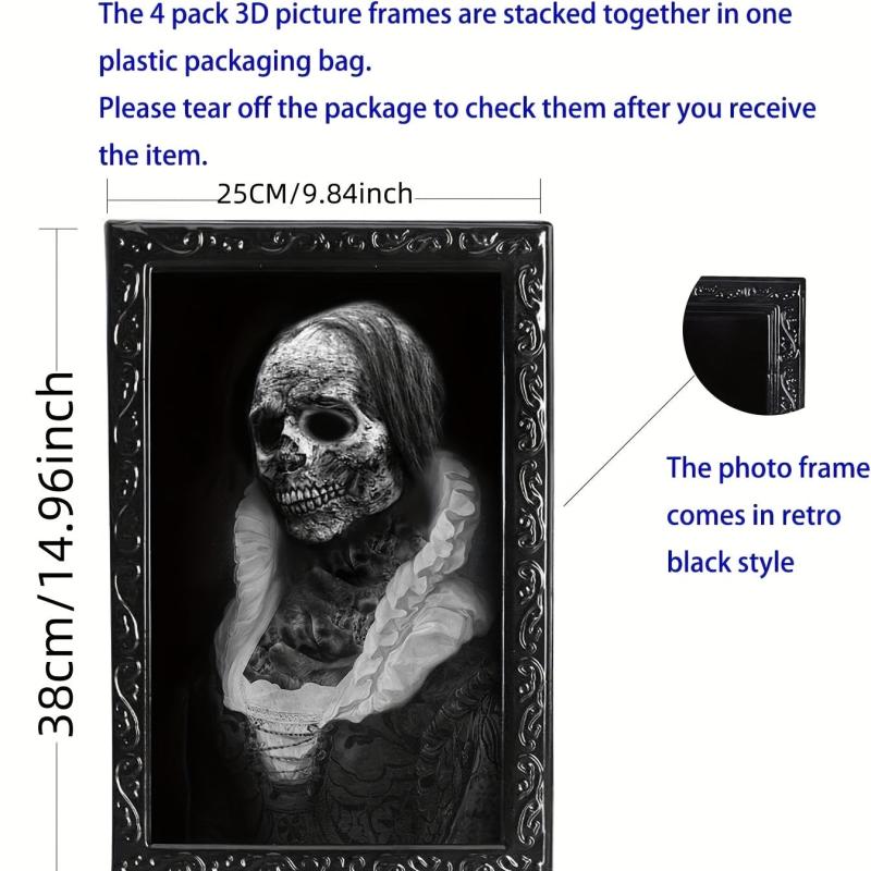 4pcs Spooky 3D Changing Face Photo Frame for Halloween Party Decor