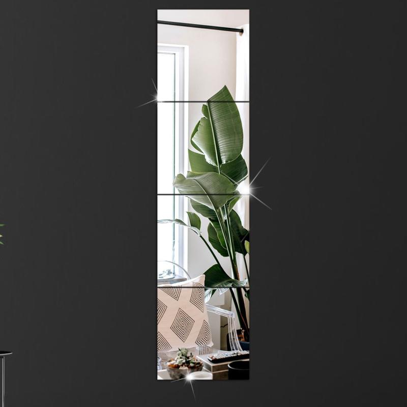4pcs Acrylic Mirror Wall Sticker Tiles Square Mirror Decal For Home Decor