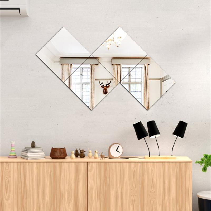 4pcs Acrylic Mirror Wall Sticker Tiles Square Mirror Decal For Home Decor