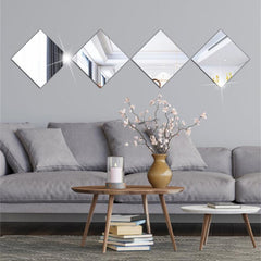 4pcs Acrylic Mirror Wall Sticker Tiles Square Mirror Decal For Home Decor