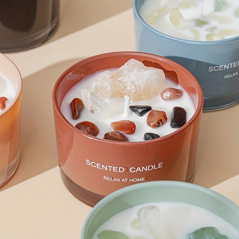 Crystal Soy Wax Scented Candle with Healing Crystals - Floral Jar