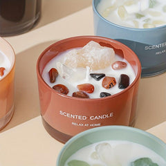 Crystal Soy Wax Scented Candle with Healing Crystals - Floral Jar