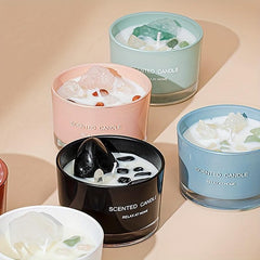 Crystal Soy Wax Scented Candle with Healing Crystals - Floral Jar