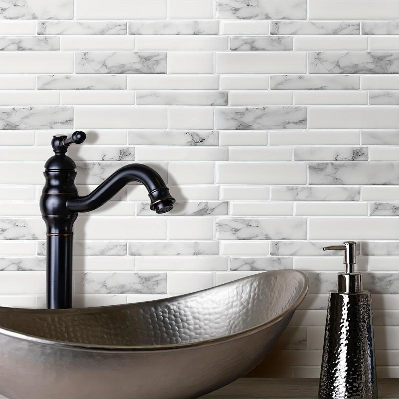 10 Sheets Tile Sticker Modern Marble Patterned 3D Backsplash Peel and Stick Tile