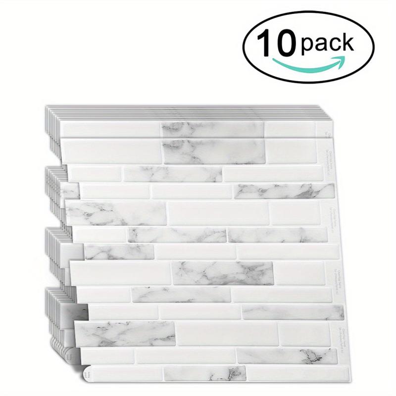 10 Sheets Tile Sticker Modern Marble Patterned 3D Backsplash Peel and Stick Tile
